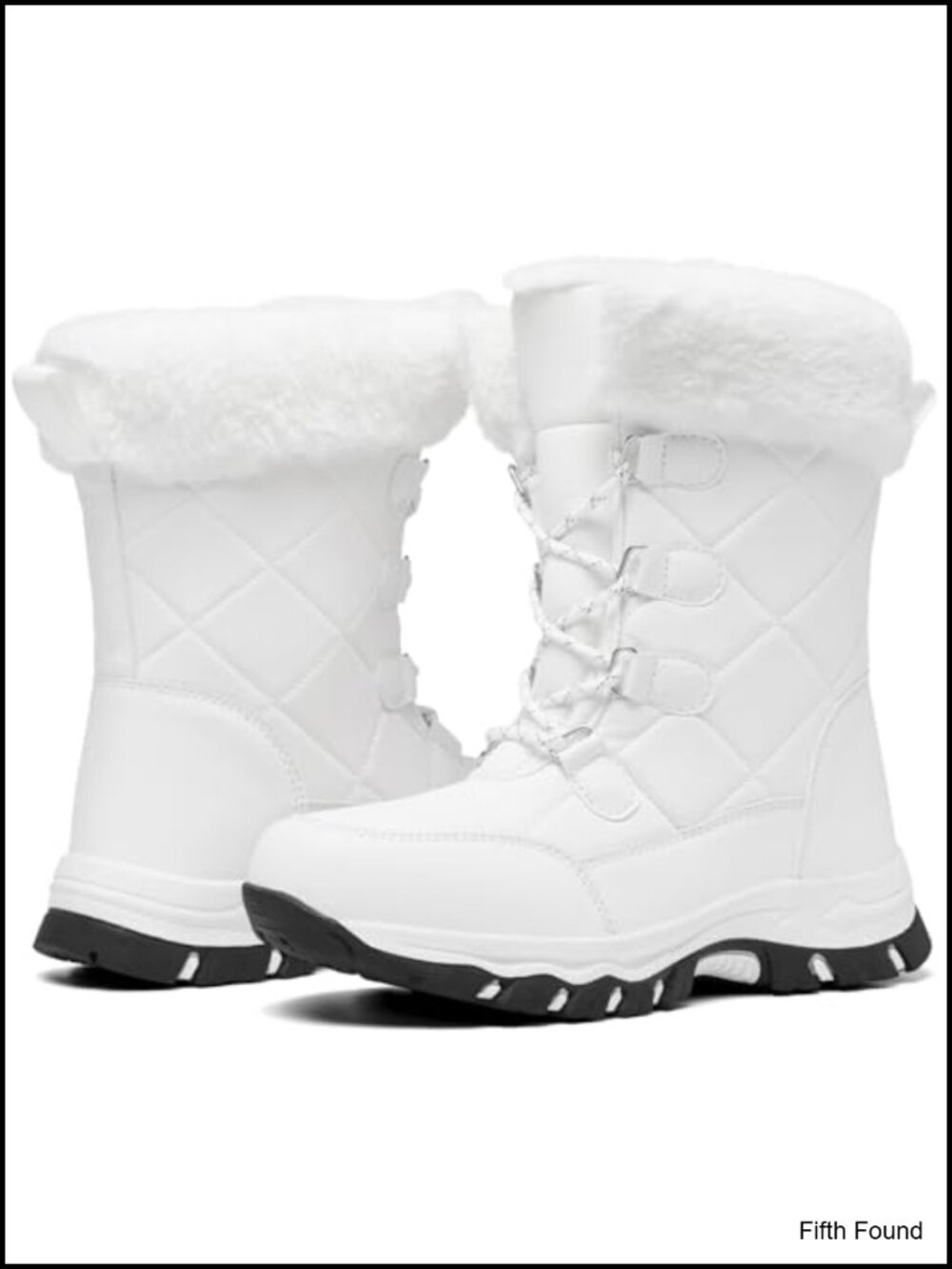 Water-Resistant Faux Fur Lined Snow Boots Mid-Calf Lace Up Winter Outdoor
